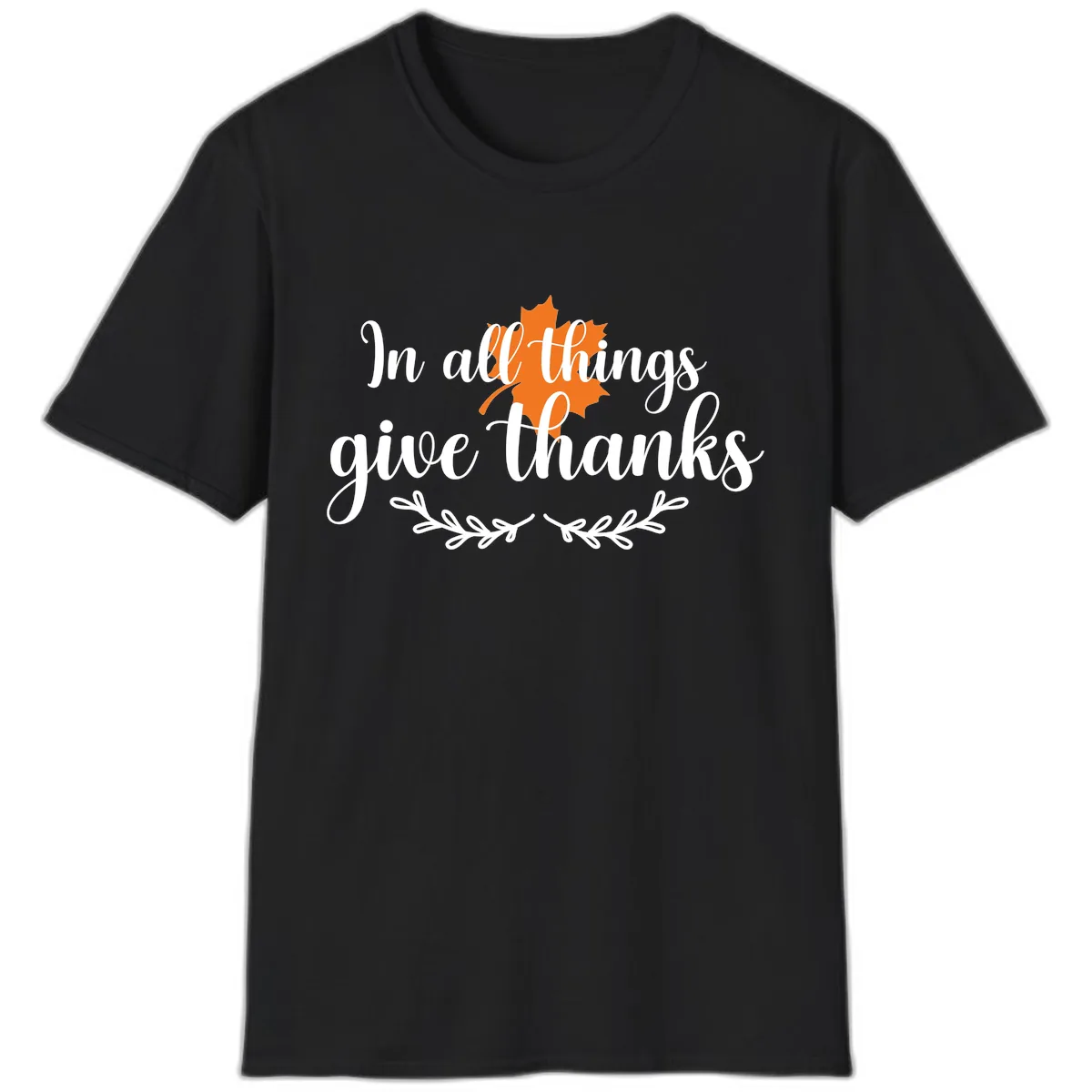 In All Things Give Thanks Typography T-Shirt in Black