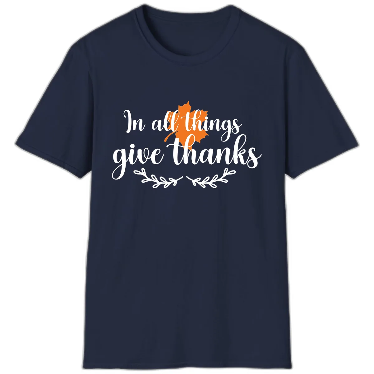 In All Things Give Thanks Typography T-Shirt in Navy