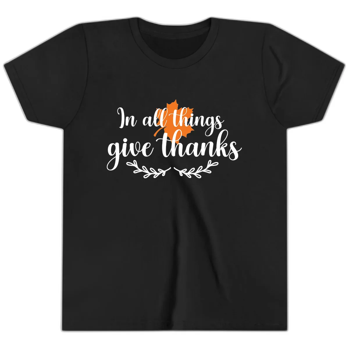 In All Things Give Thanks Typography Youth T-Shirt in Black