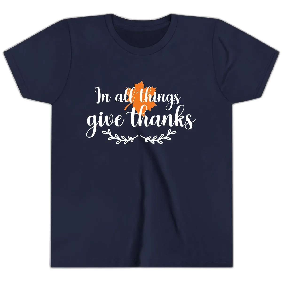 In All Things Give Thanks Typography Youth T-Shirt in Navy