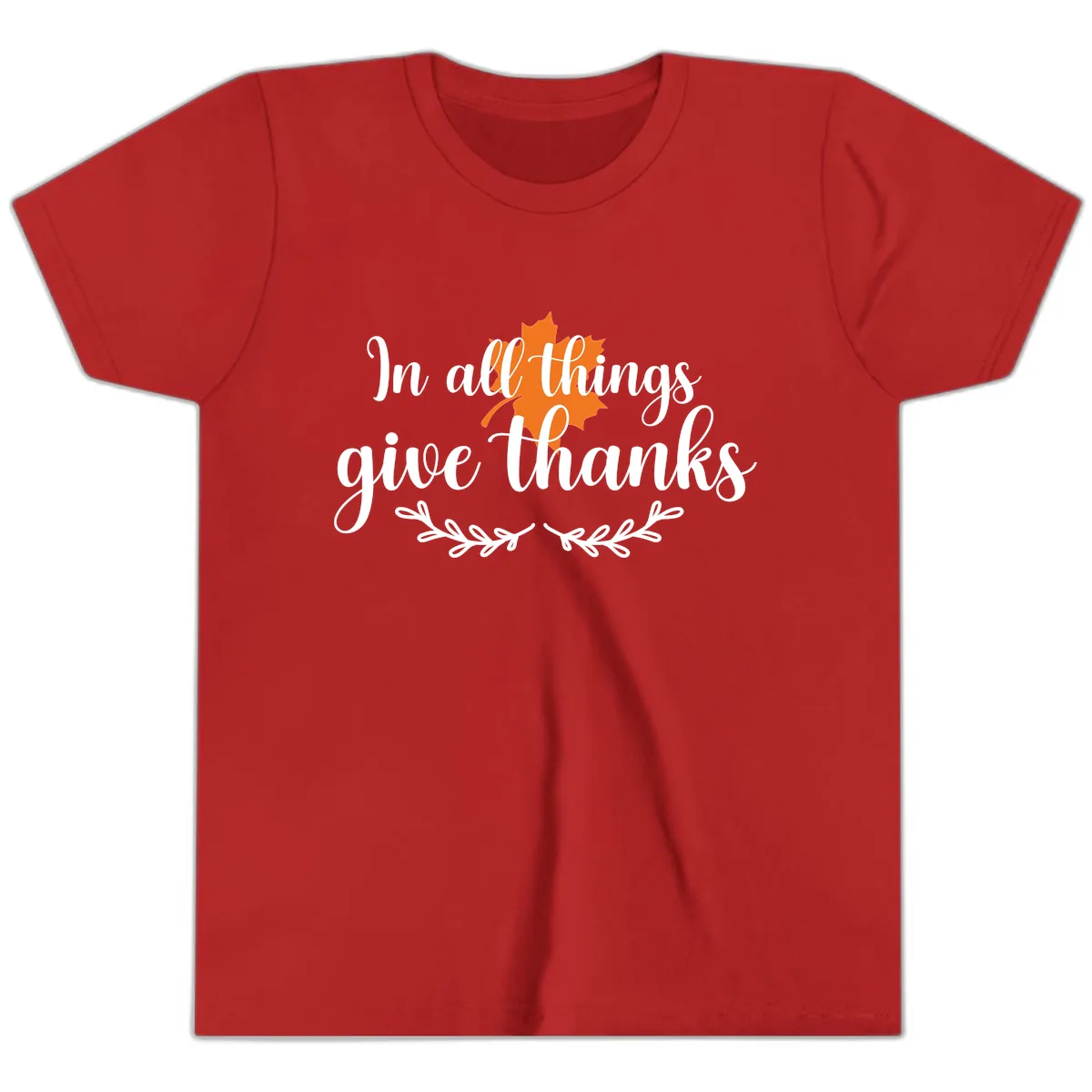 In All Things Give Thanks Typography Youth T-Shirt in Red