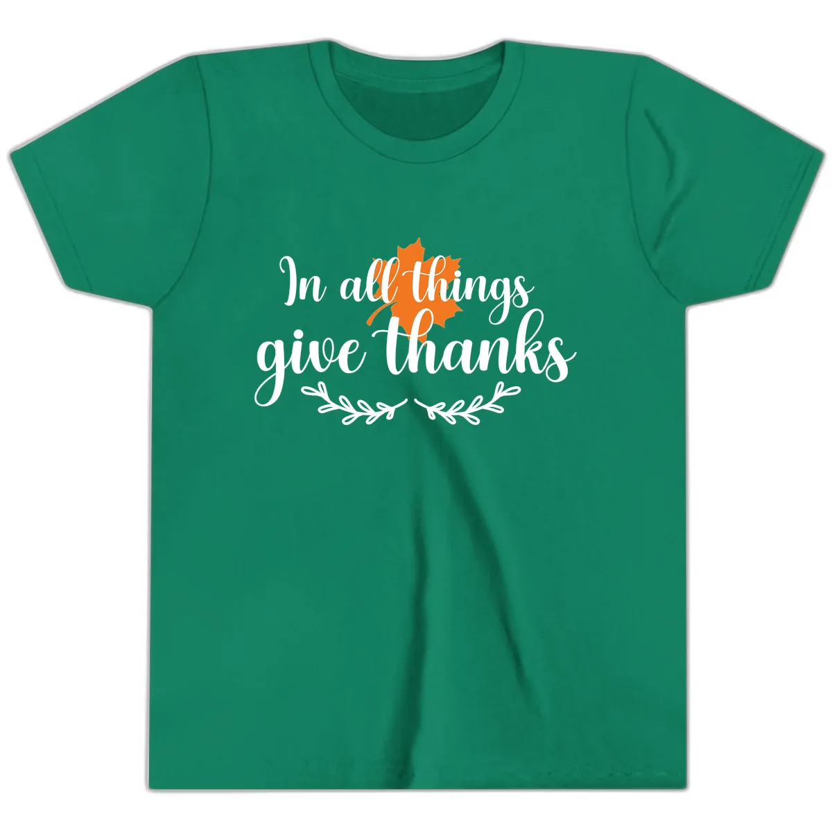In All Things Give Thanks Typography Youth T-Shirt in Kelly