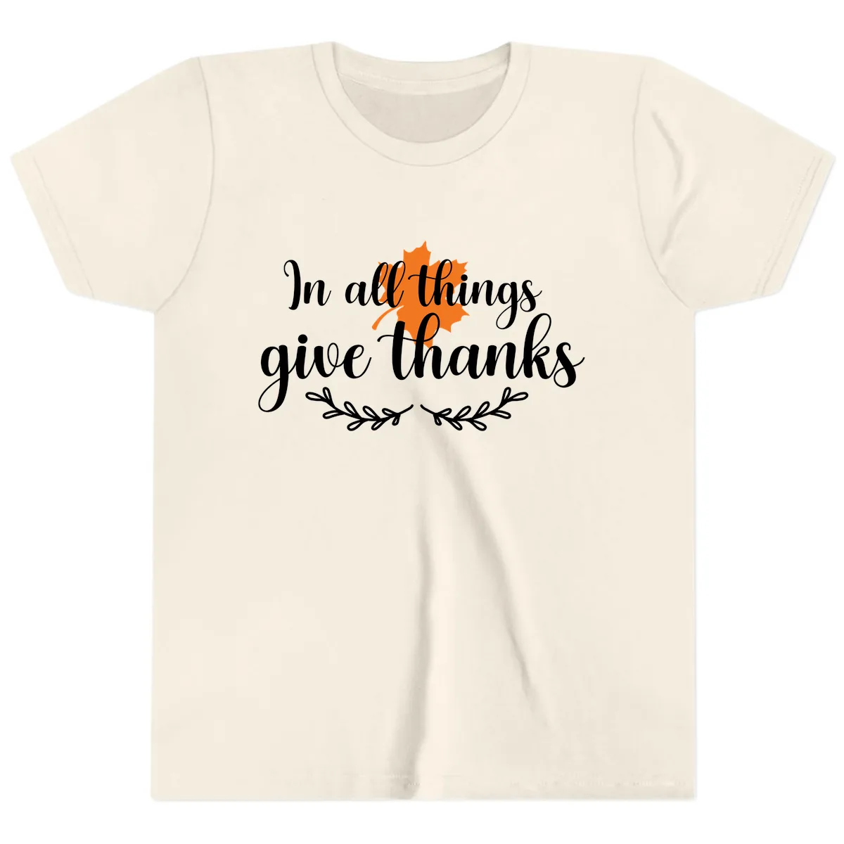 In All Things Give Thanks Typography Youth T-Shirt in Natural