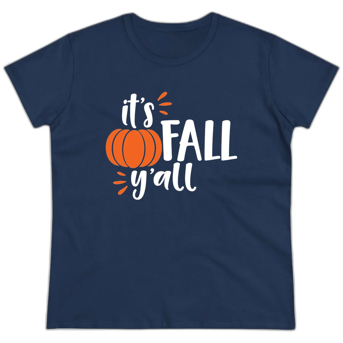 It's Fall Y'all Pumpkin Graphic Ladies Tee in Navy