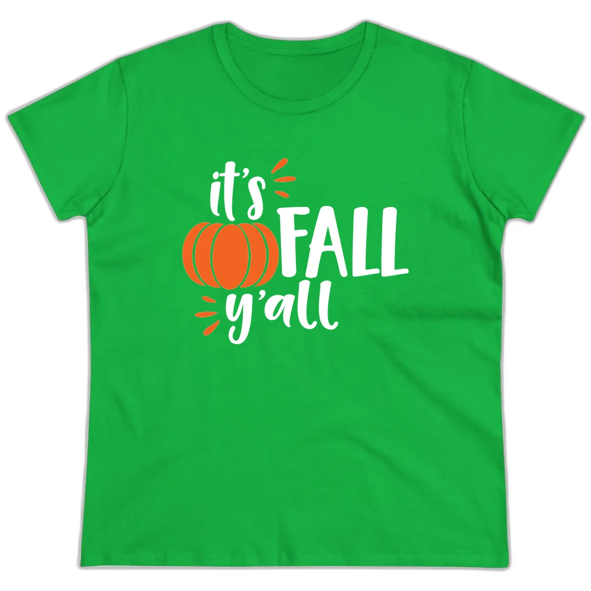 It's Fall Y'all Pumpkin Graphic Ladies Tee in Irish Green