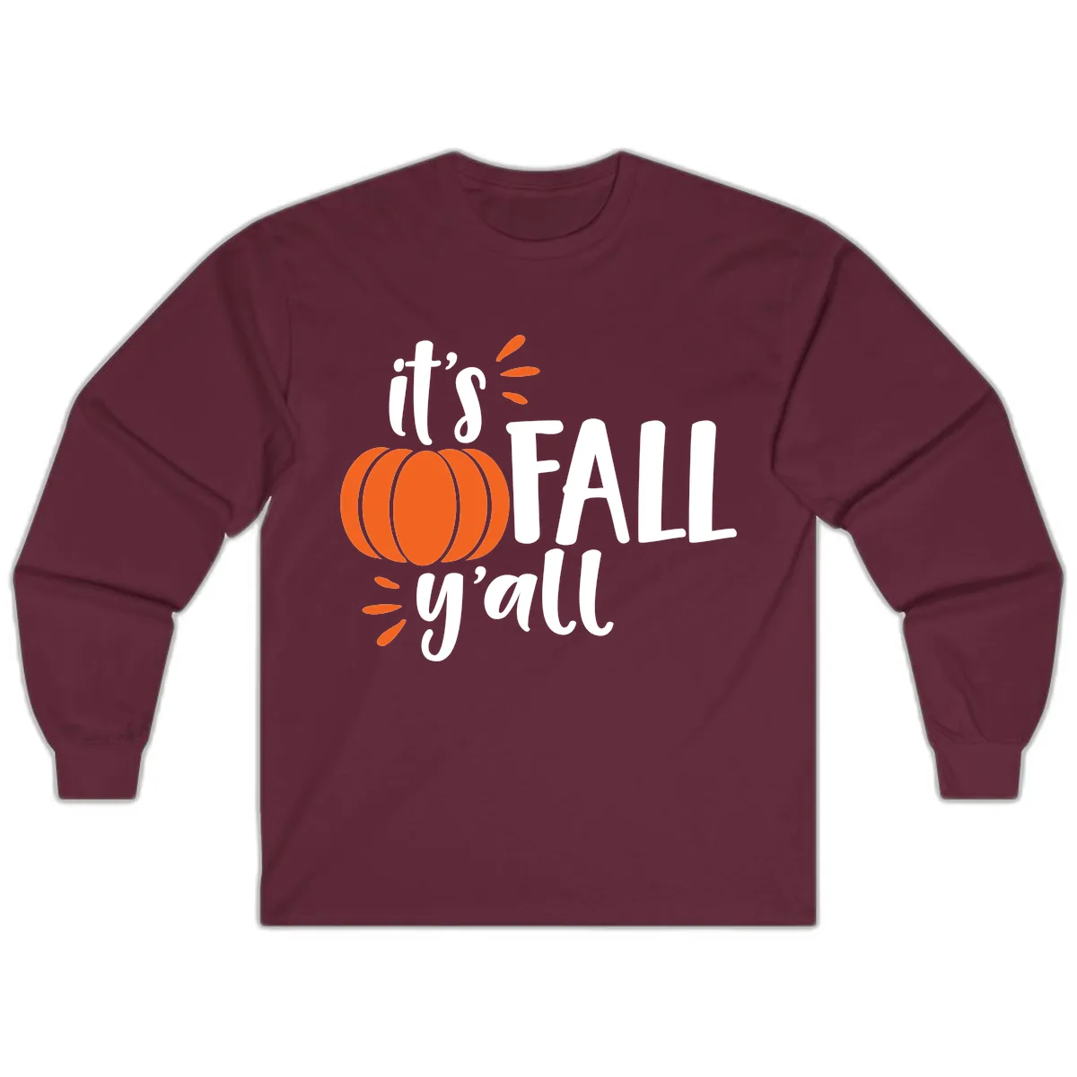 It's Fall Y'all Pumpkin Graphic Long Sleeve in Maroon