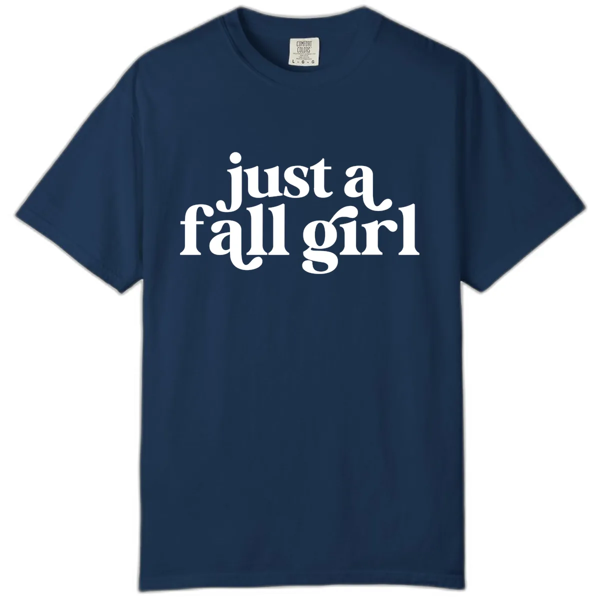 Just A Fall Girl Typography Comfort Color in Navy