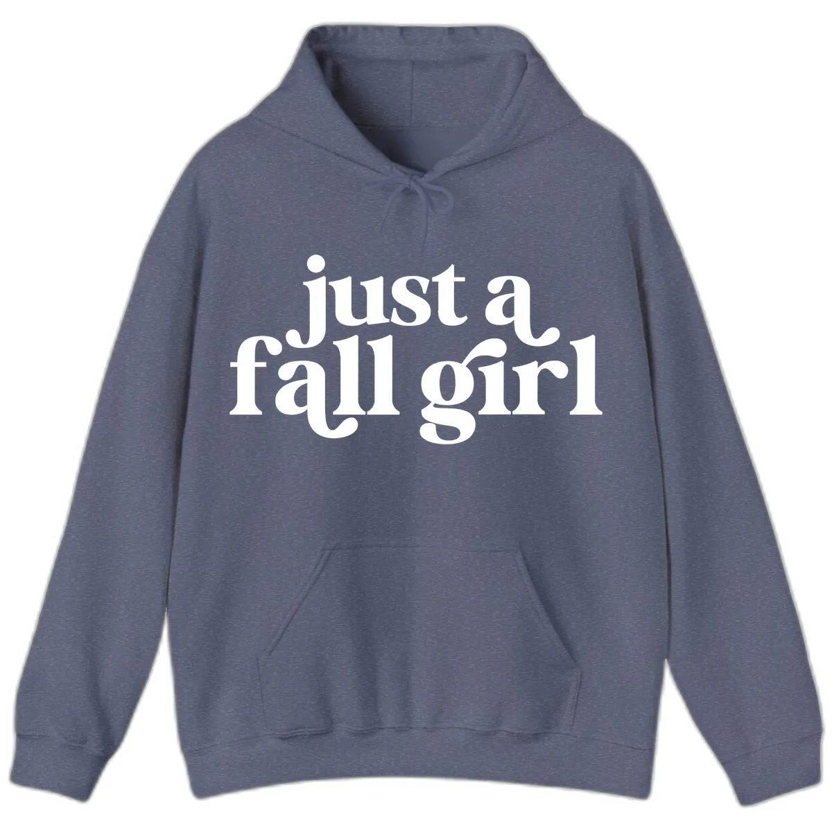 Just A Fall Girl Typography Hoodie in Heather Navy