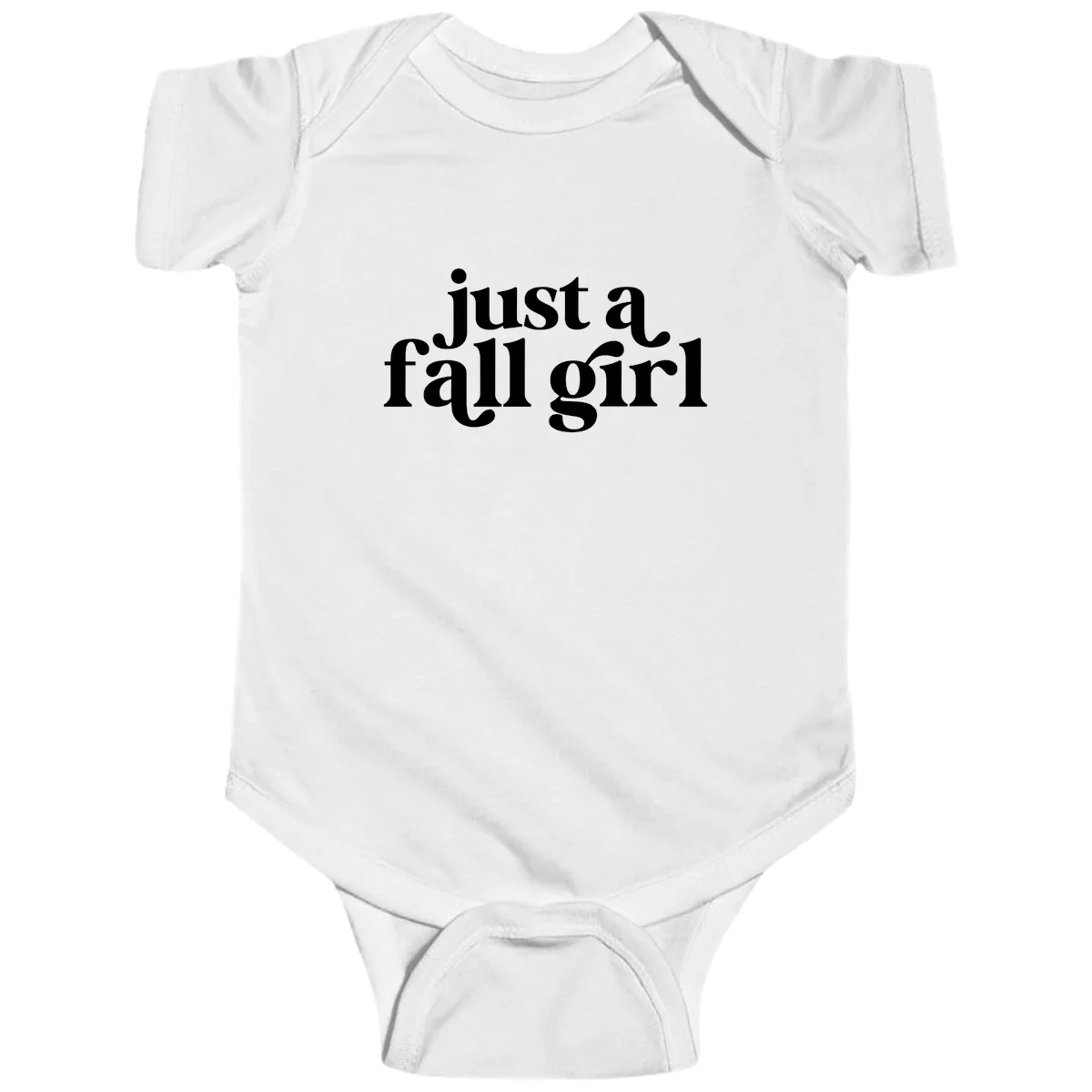 Just A Fall Girl Typography Baby Onesie in White