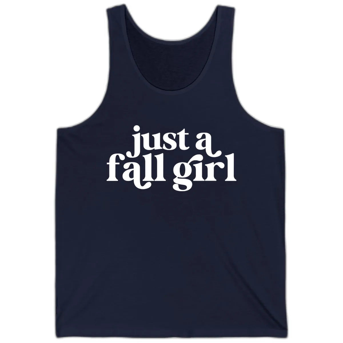Just A Fall Girl Typography Tank in Navy