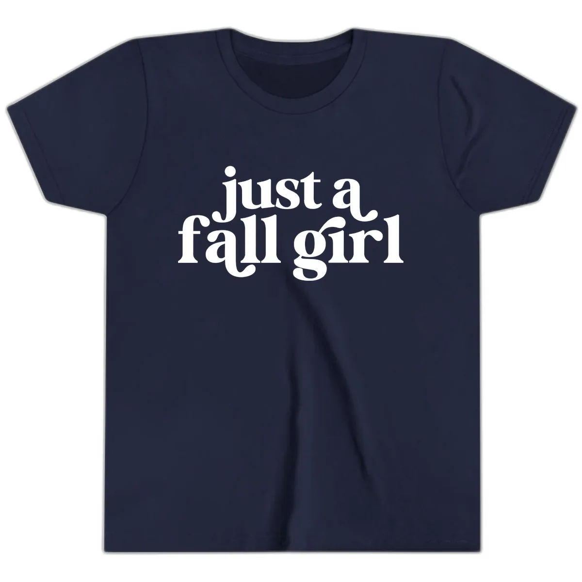 Just A Fall Girl Typography Youth T-Shirt in Navy