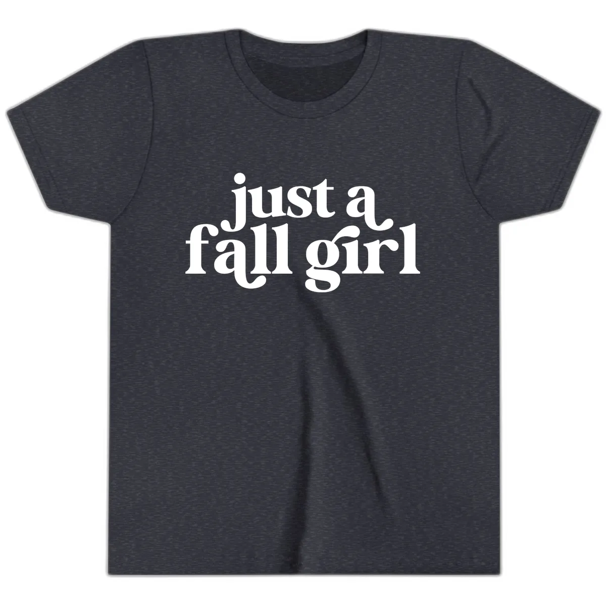 Just A Fall Girl Typography Youth T-Shirt in Heather Navy