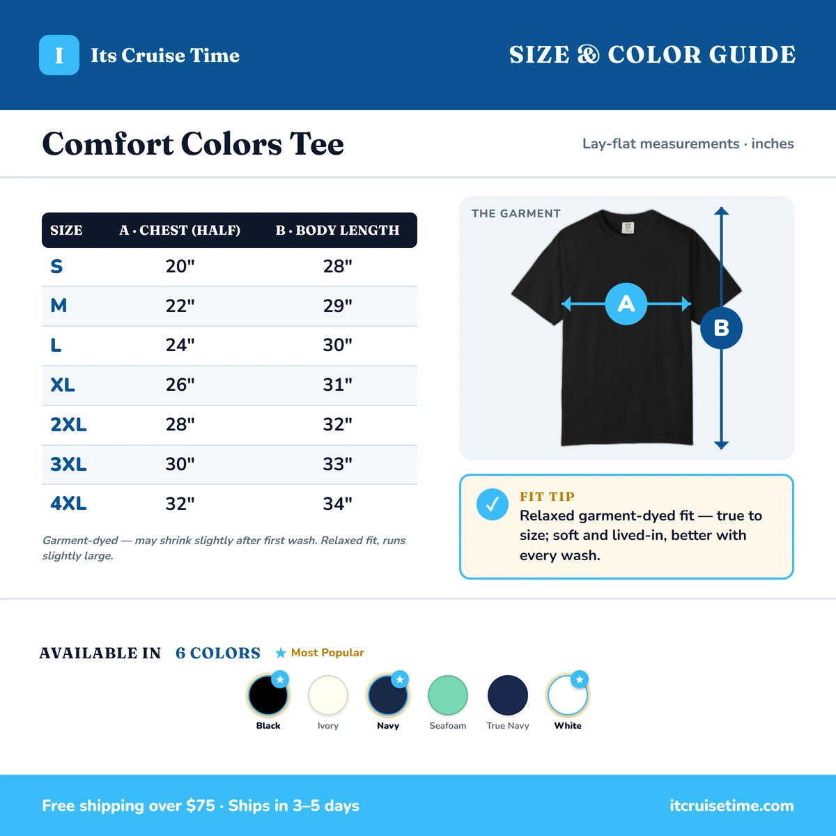 Comfort Color size & color guide