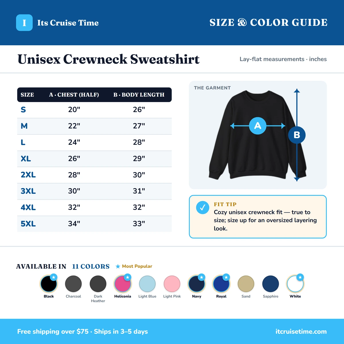 Sweatshirt size & color guide