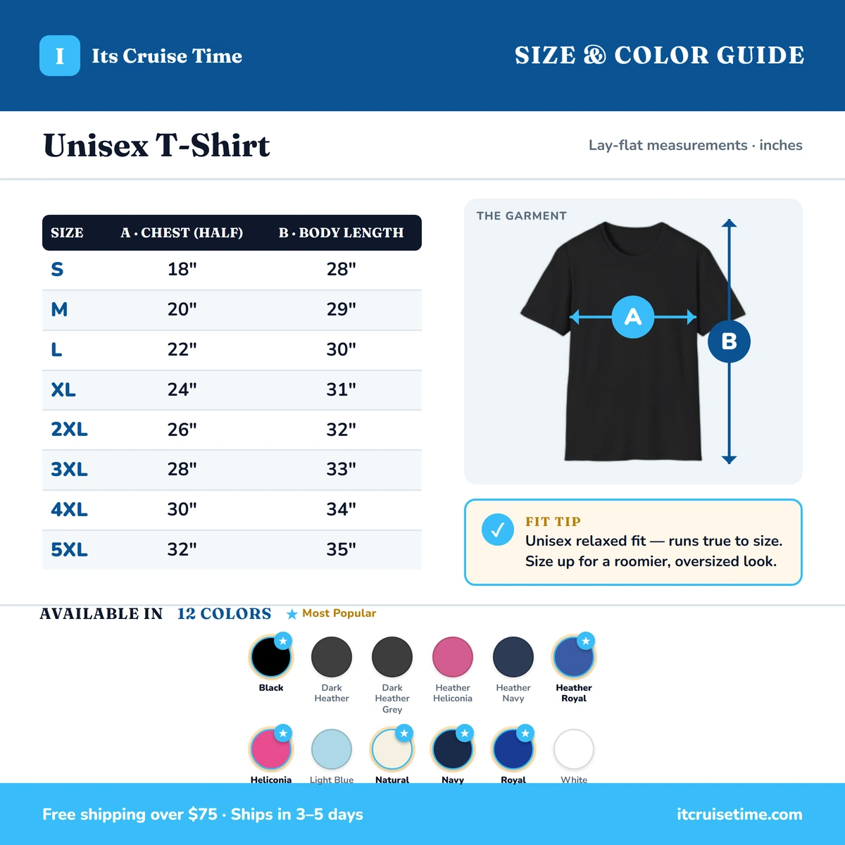 T-Shirt size & color guide