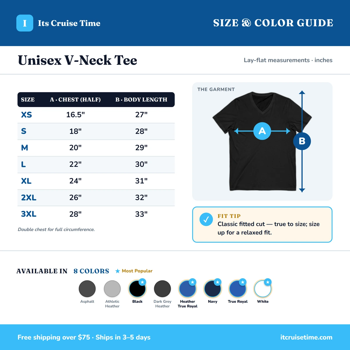 V-Neck size & color guide