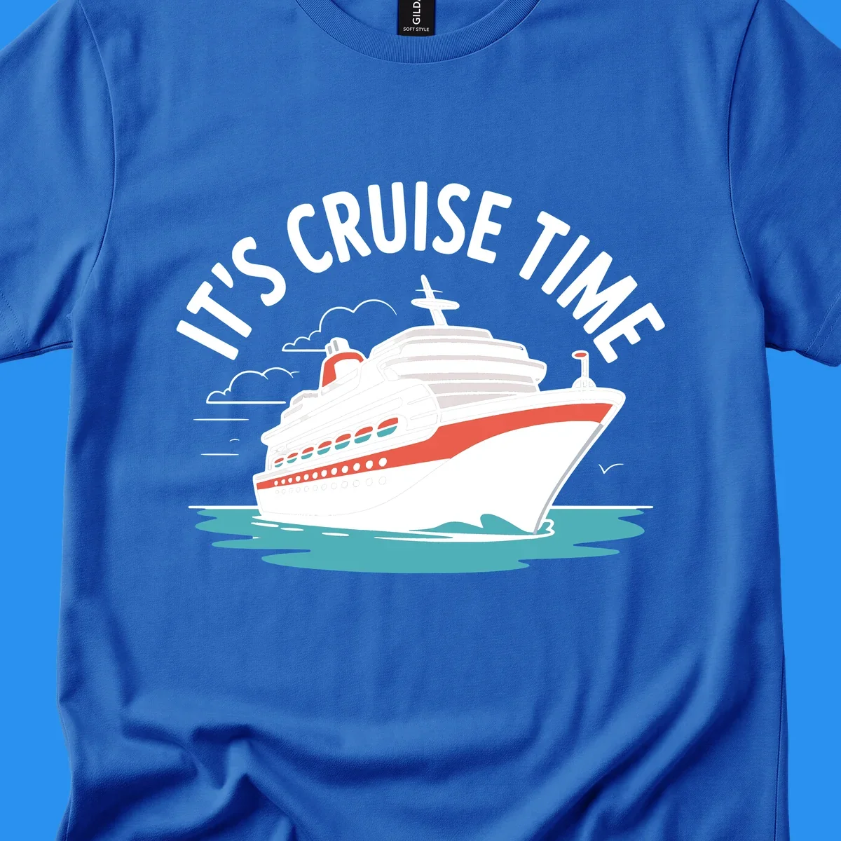 Cruise ship sailing on water with text 'IT'S CRUISE TIME' - cruise-ship-excitement
