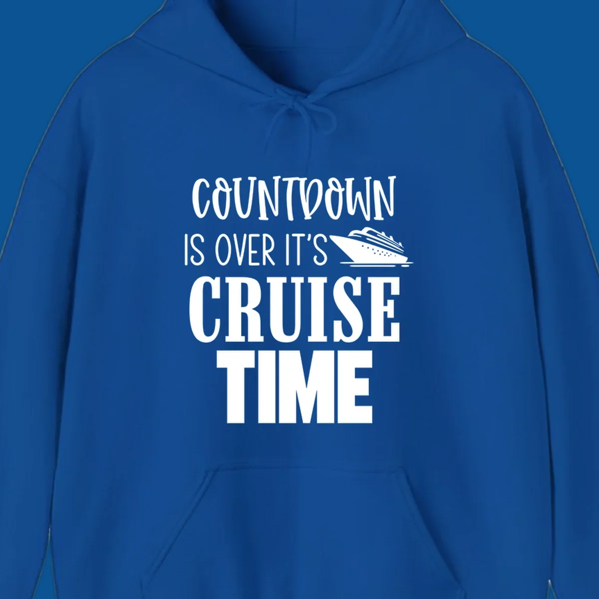 Countdown is over it's cruise time text with cruise ship illustration.