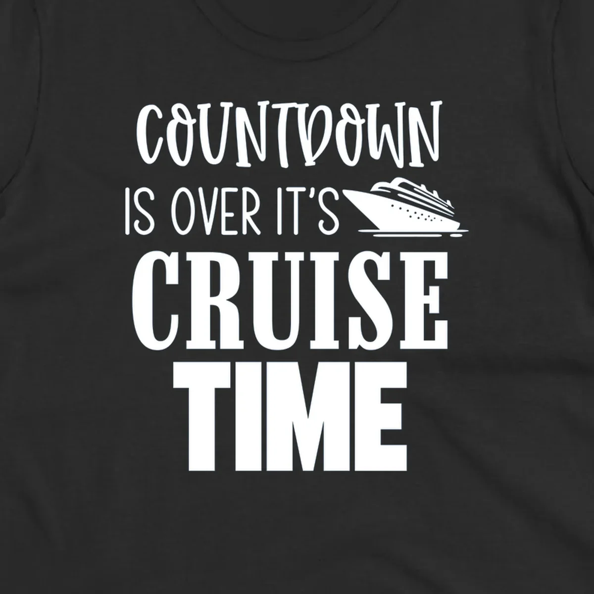 Countdown is over it's cruise time text with cruise ship illustration.