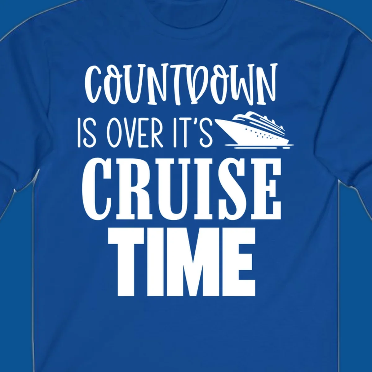 Countdown is over it's cruise time text with cruise ship illustration.