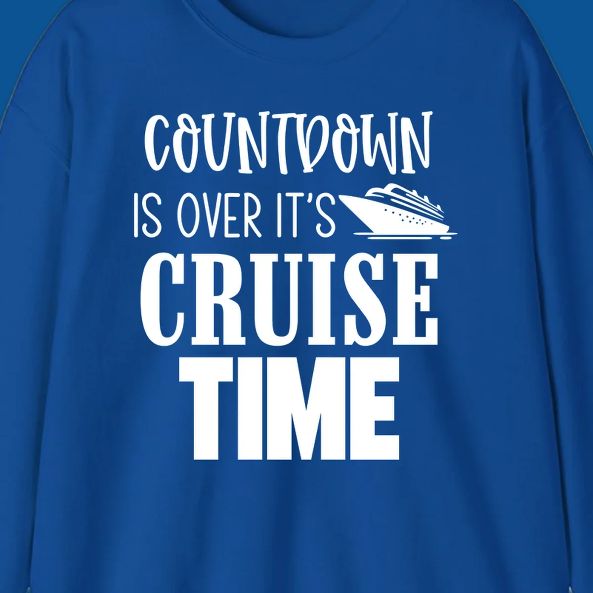 Countdown is over it's cruise time text with cruise ship illustration.