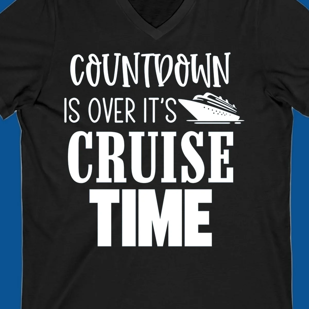 Countdown is over it's cruise time text with cruise ship illustration.