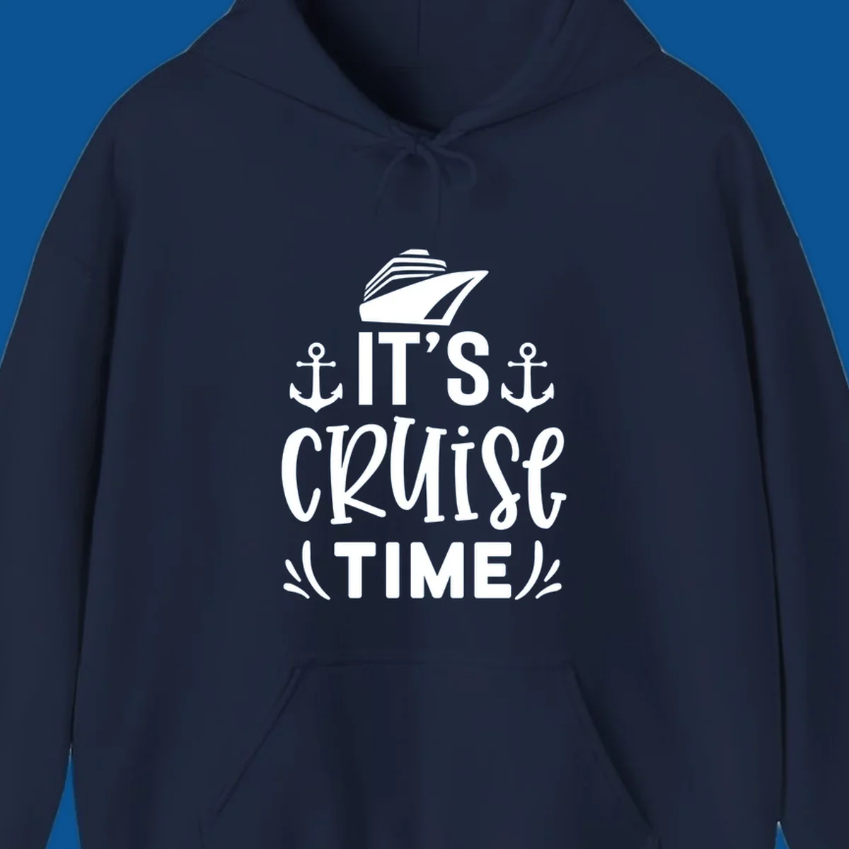 Cruise ship and anchors with text 'It's Cruise Time', cruise-time-typography.