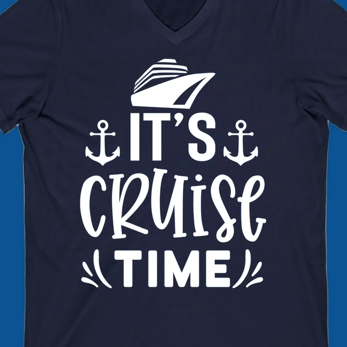 Cruise ship and anchors with text 'It's Cruise Time', cruise-time-typography.