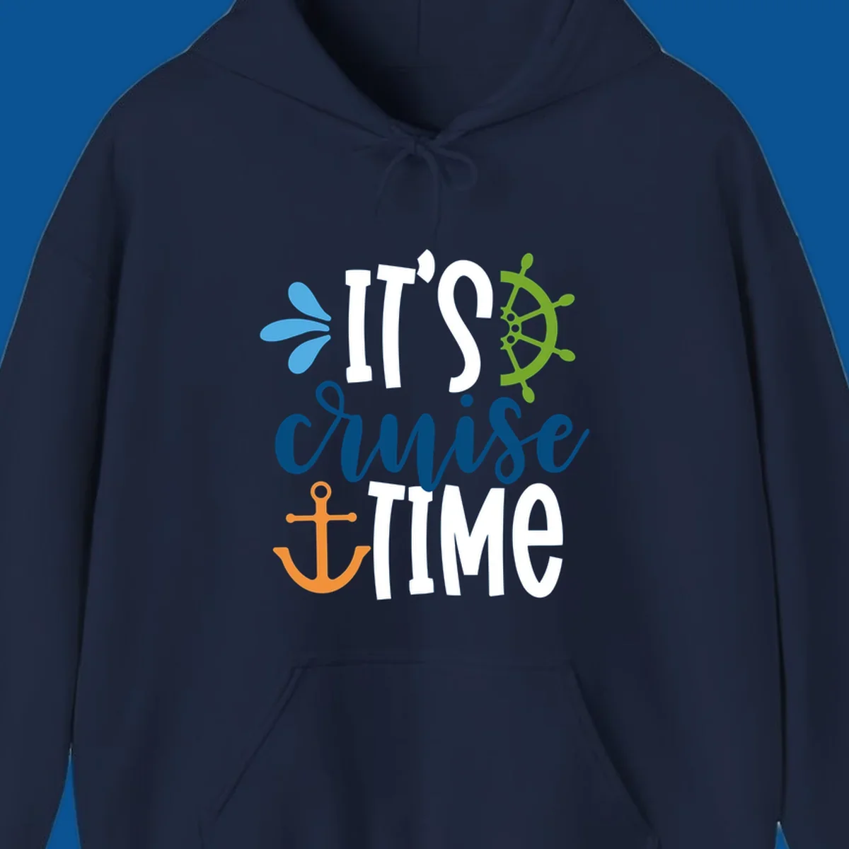 It's Cruise Time nautical design with anchor and ship's wheel.
