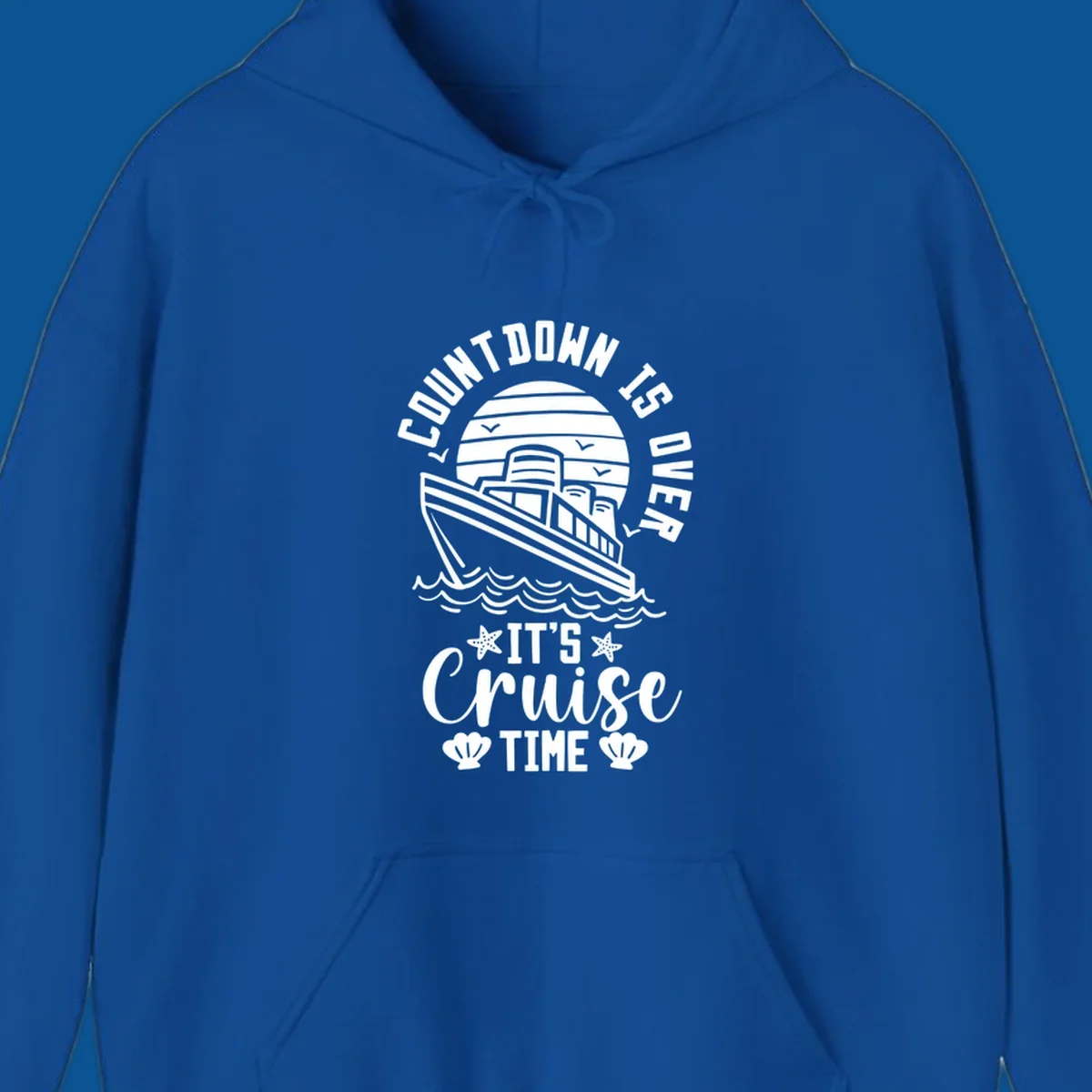 Cruise time countdown design with ship, sun, waves, and text 'Its Cruise Time'