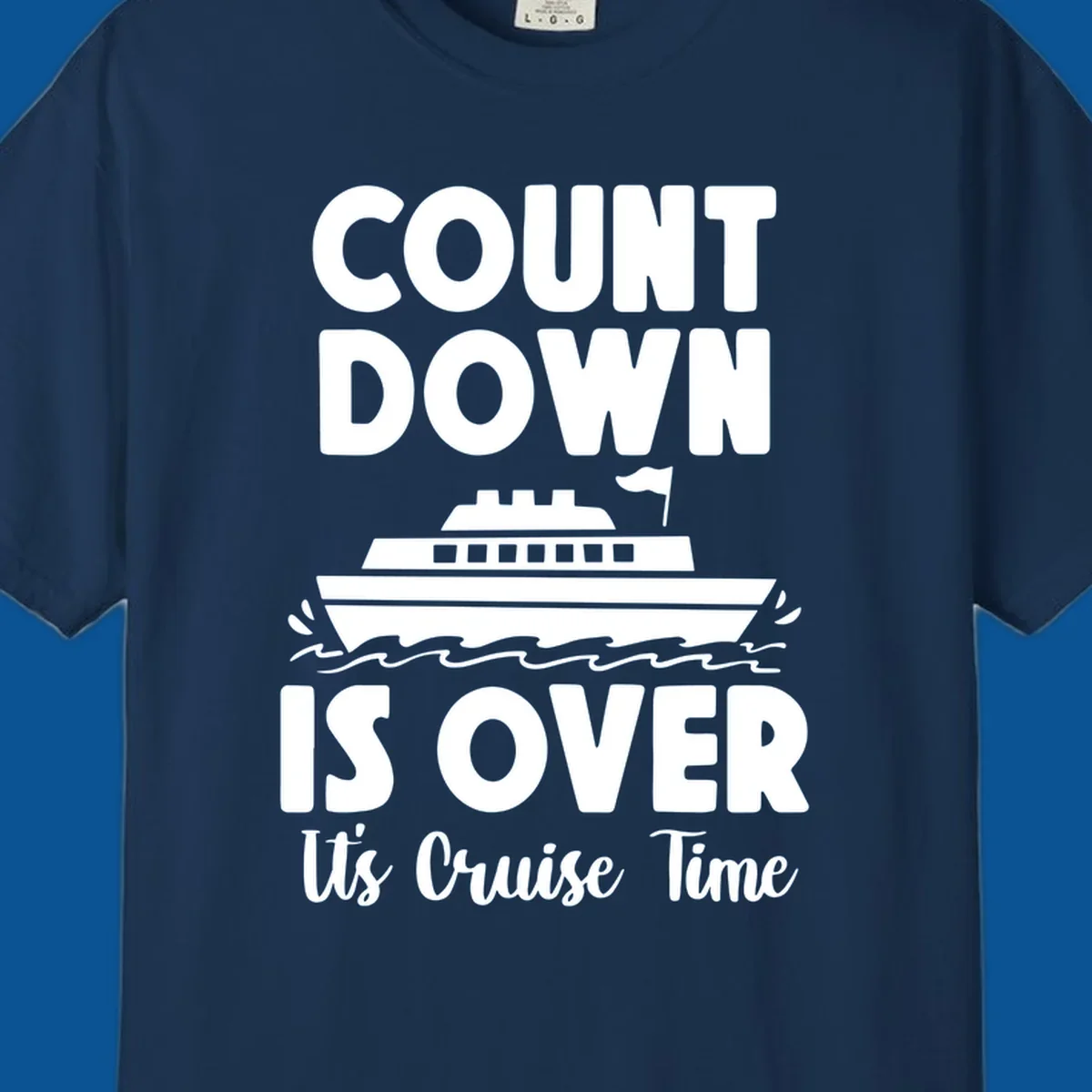 Cruise time countdown is over text with cruise ship illustration.