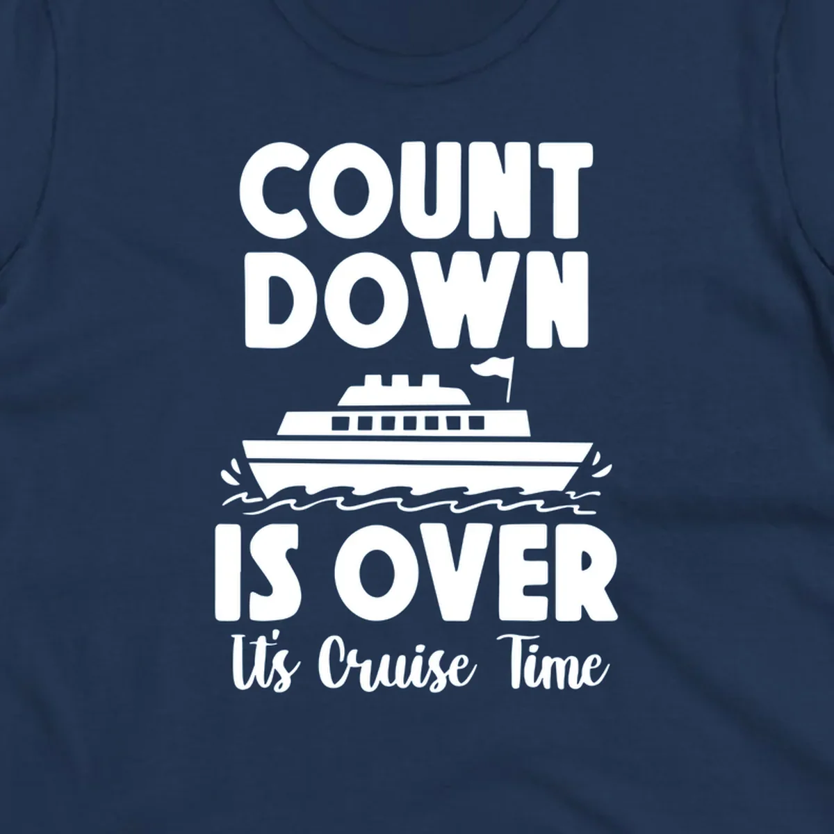 Cruise time countdown is over text with cruise ship illustration.