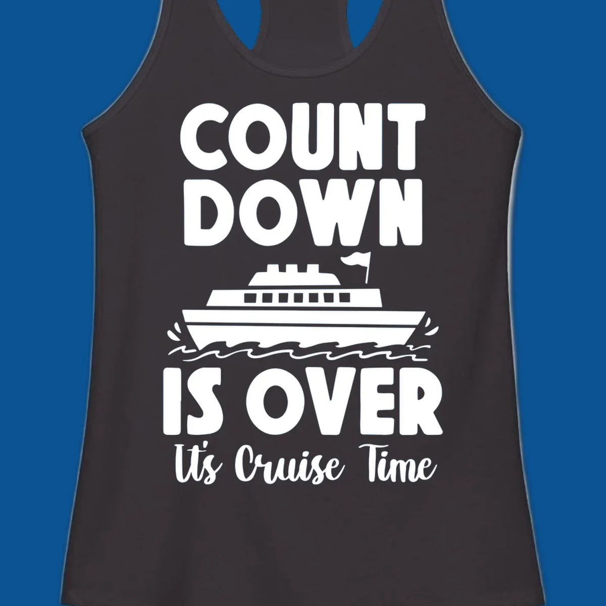 Cruise time countdown is over text with cruise ship illustration.