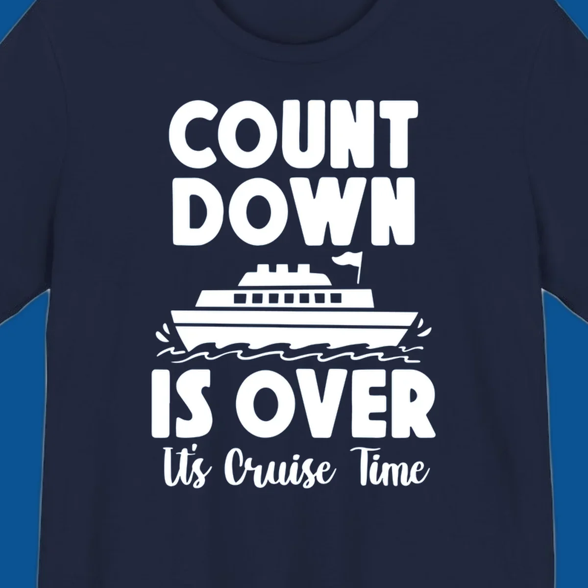 Cruise time countdown is over text with cruise ship illustration.