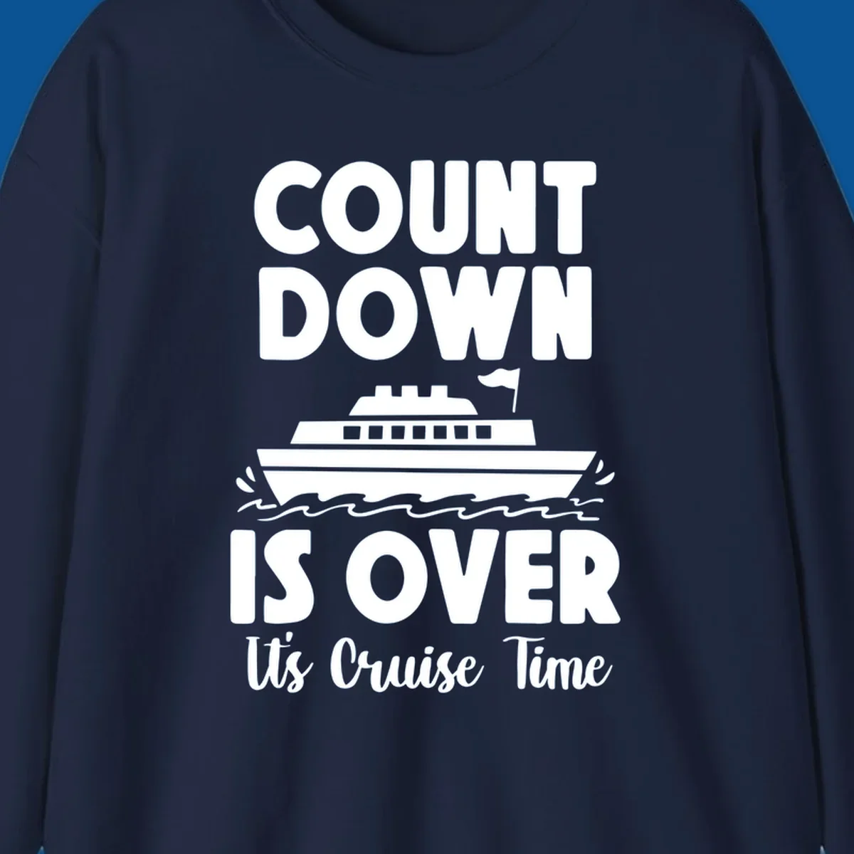 Cruise time countdown is over text with cruise ship illustration.