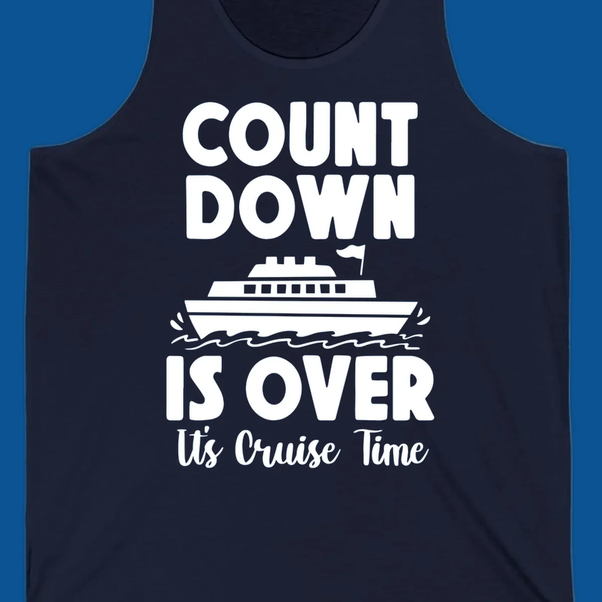 Cruise time countdown is over text with cruise ship illustration.