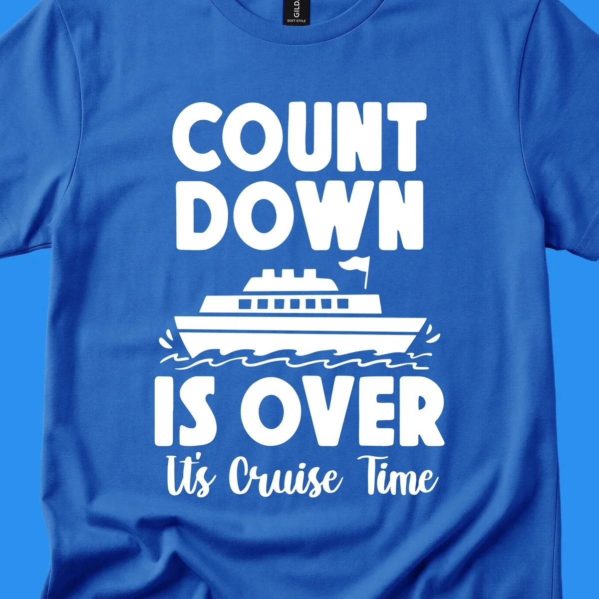 Cruise time countdown is over text with cruise ship illustration.