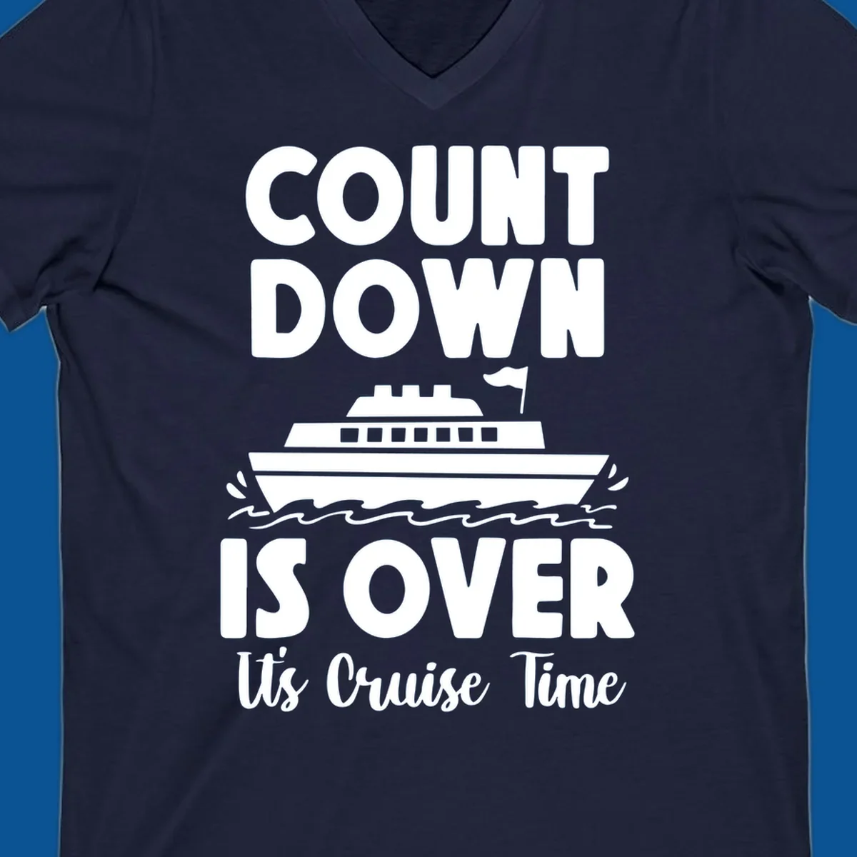 Cruise time countdown is over text with cruise ship illustration.