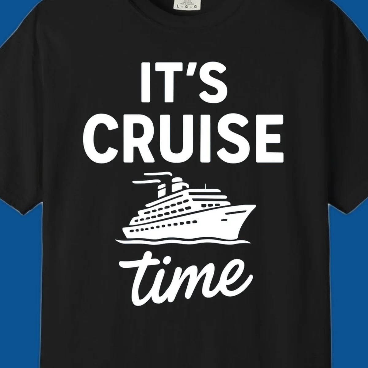 It's Cruise Time graphic with cruise ship illustration and bold text.