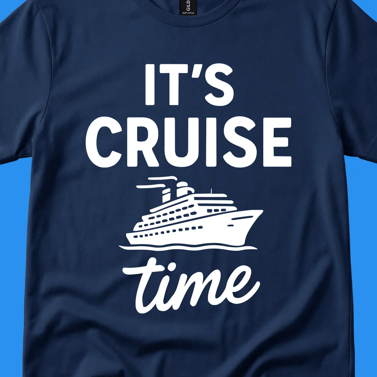 It's Cruise Time graphic with cruise ship illustration and bold text.