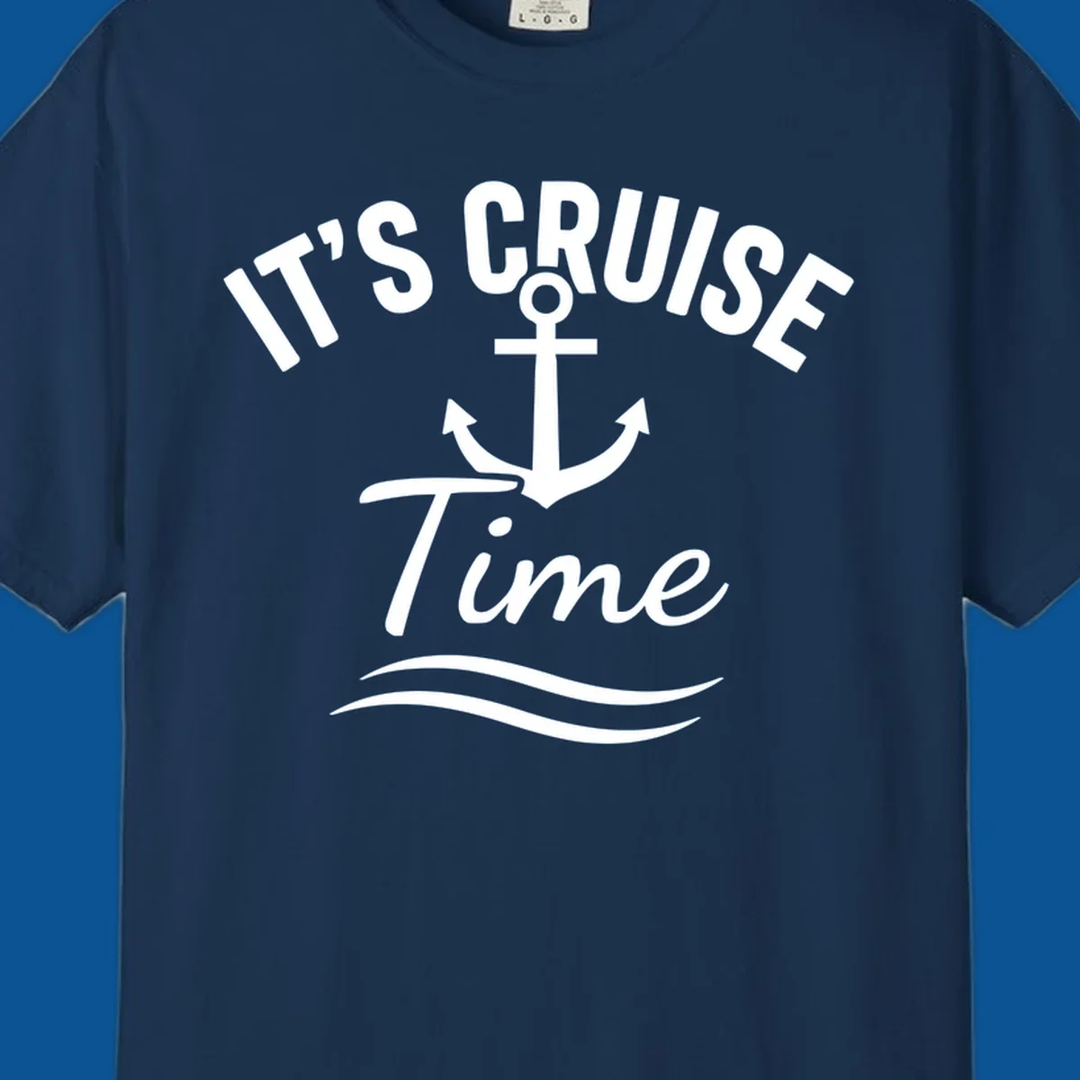 Its Cruise Time anchor graphic with text and waves