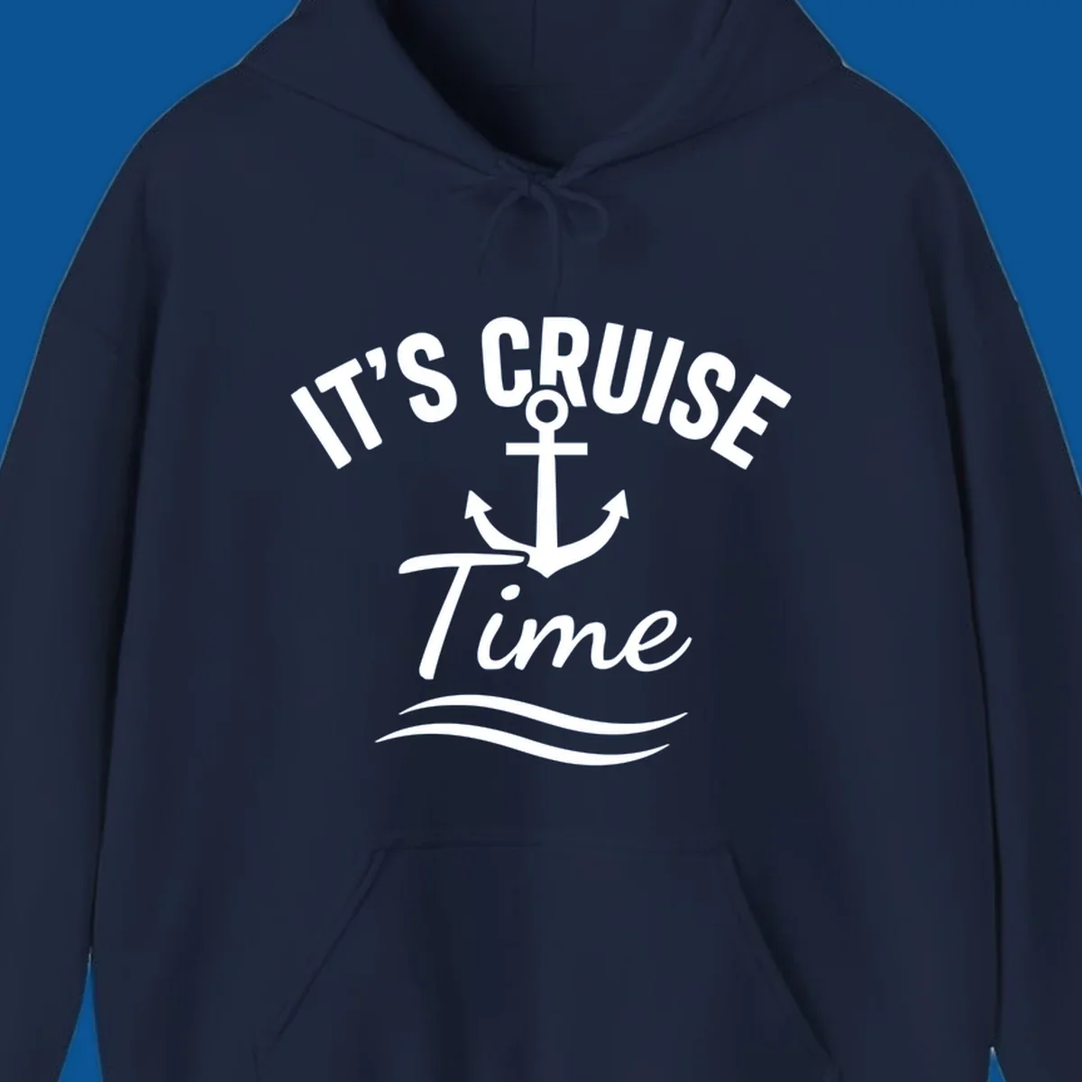 Its Cruise Time anchor graphic with text and waves