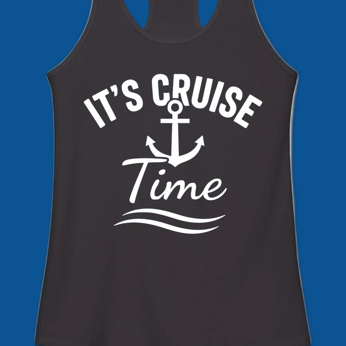 Its Cruise Time anchor graphic with text and waves