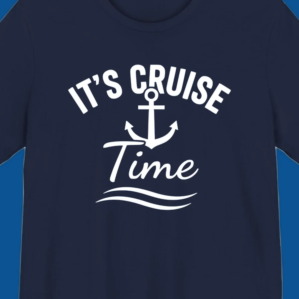 Its Cruise Time anchor graphic with text and waves