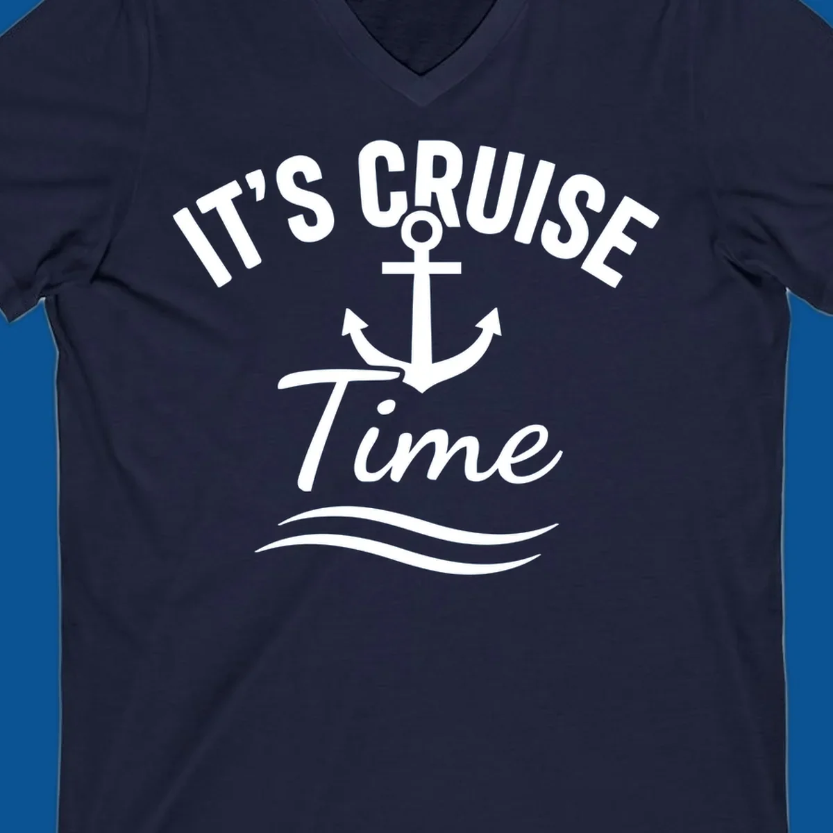 Its Cruise Time anchor graphic with text and waves
