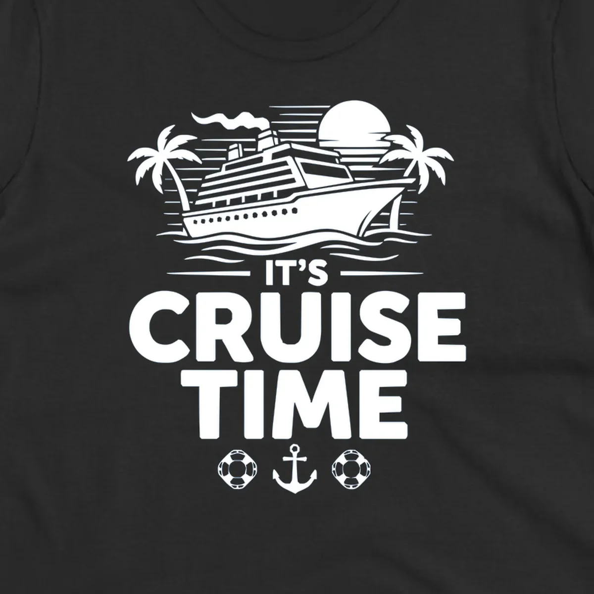 Its Cruise Time graphic with a cruise ship, palm trees, and text.