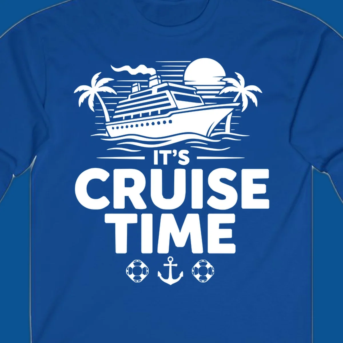 Its Cruise Time graphic with a cruise ship, palm trees, and text.