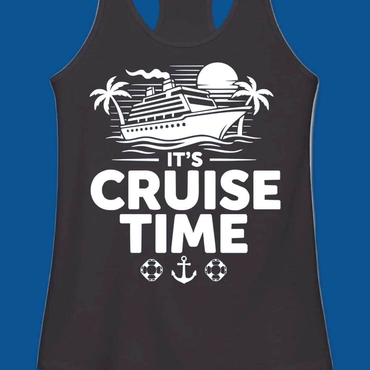 Its Cruise Time graphic with a cruise ship, palm trees, and text.