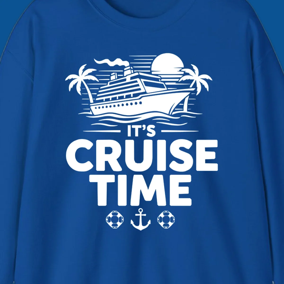 Its Cruise Time graphic with a cruise ship, palm trees, and text.