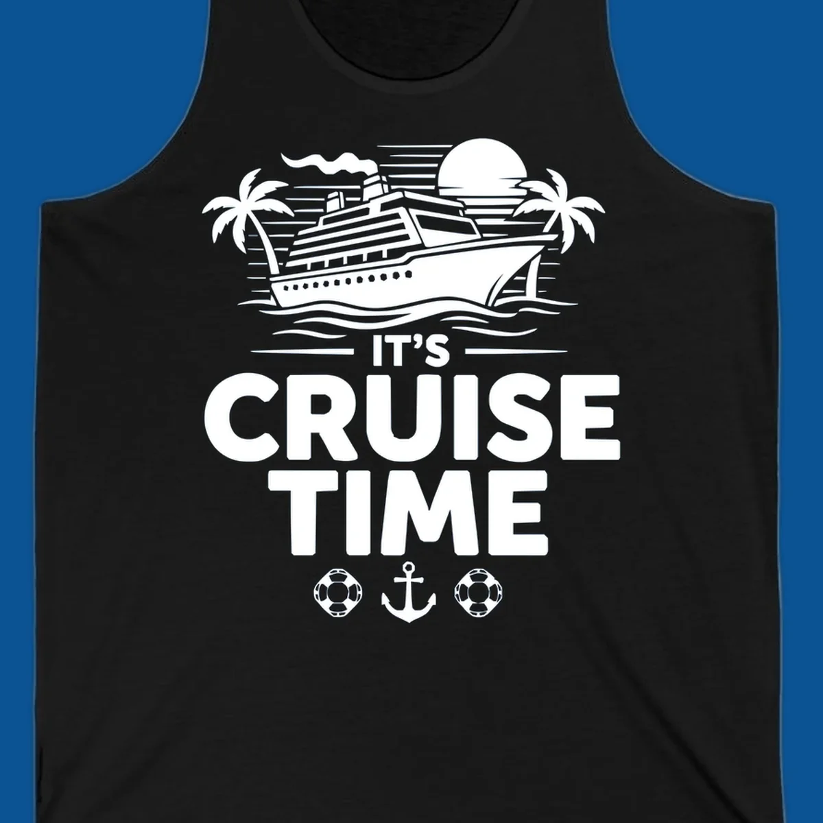 Its Cruise Time graphic with a cruise ship, palm trees, and text.